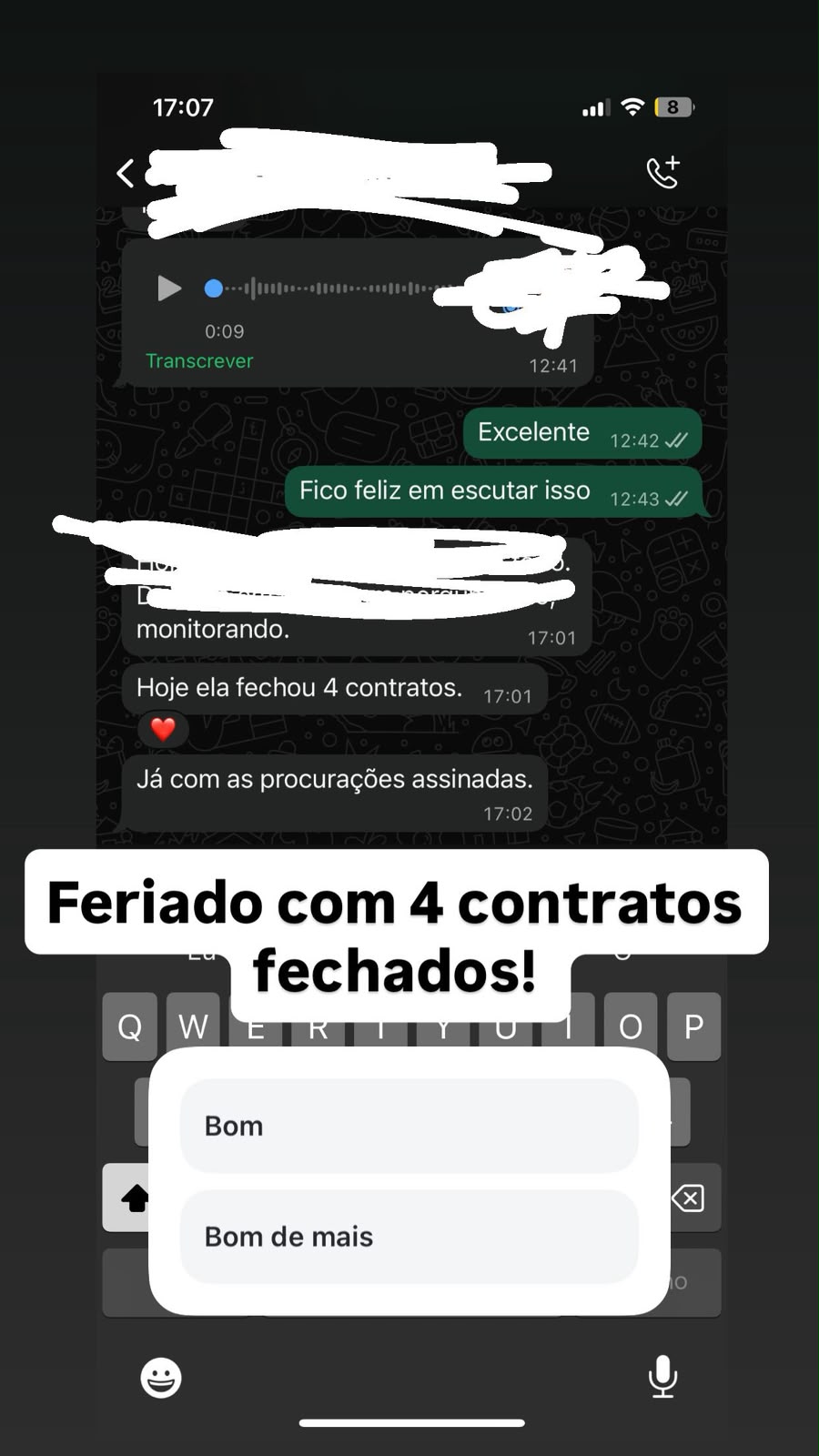 Feriado com 4 contratos fechados. Já com as procurações assinadas.